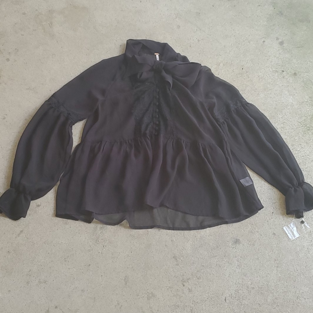 RELISTED Free People sheer peasant tie poet sleeve - Picture 2 of 6